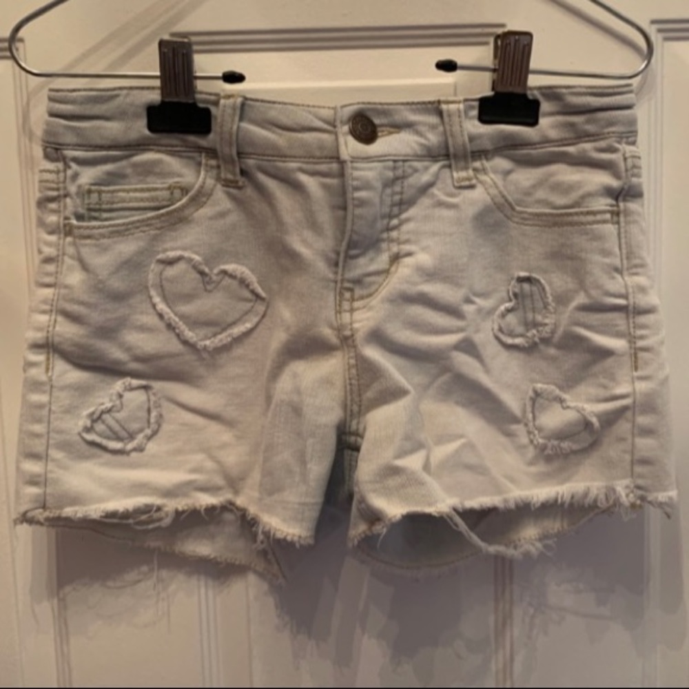 Light Blue/White Jean Shorts with Heart Details